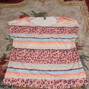 SHEIN Pink and White Leopard Striped Tee